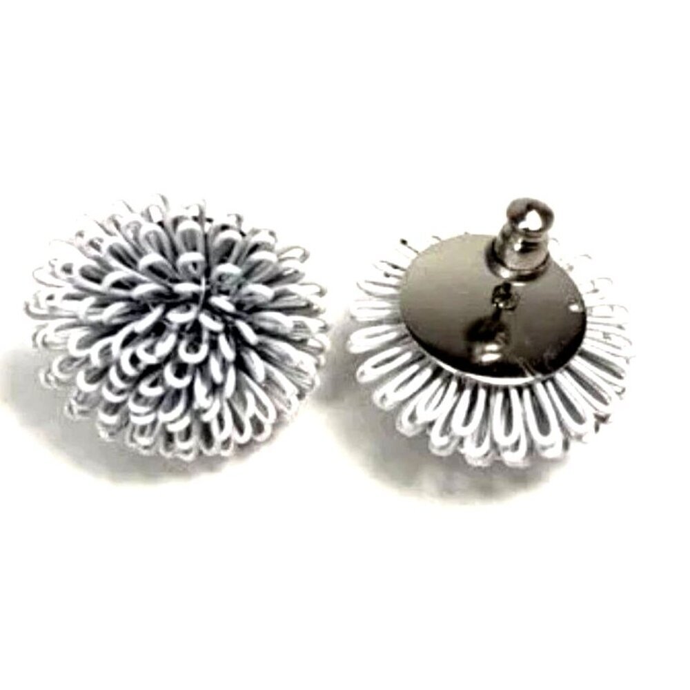 Silver-tone White Pine Cone Stud Earrings Textured Loop Design Modern Jewelry